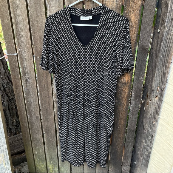 Masai Copenhagen Black & Cream Viscose Flutter Sleeve Dress Sz L - Picture 7 of 13